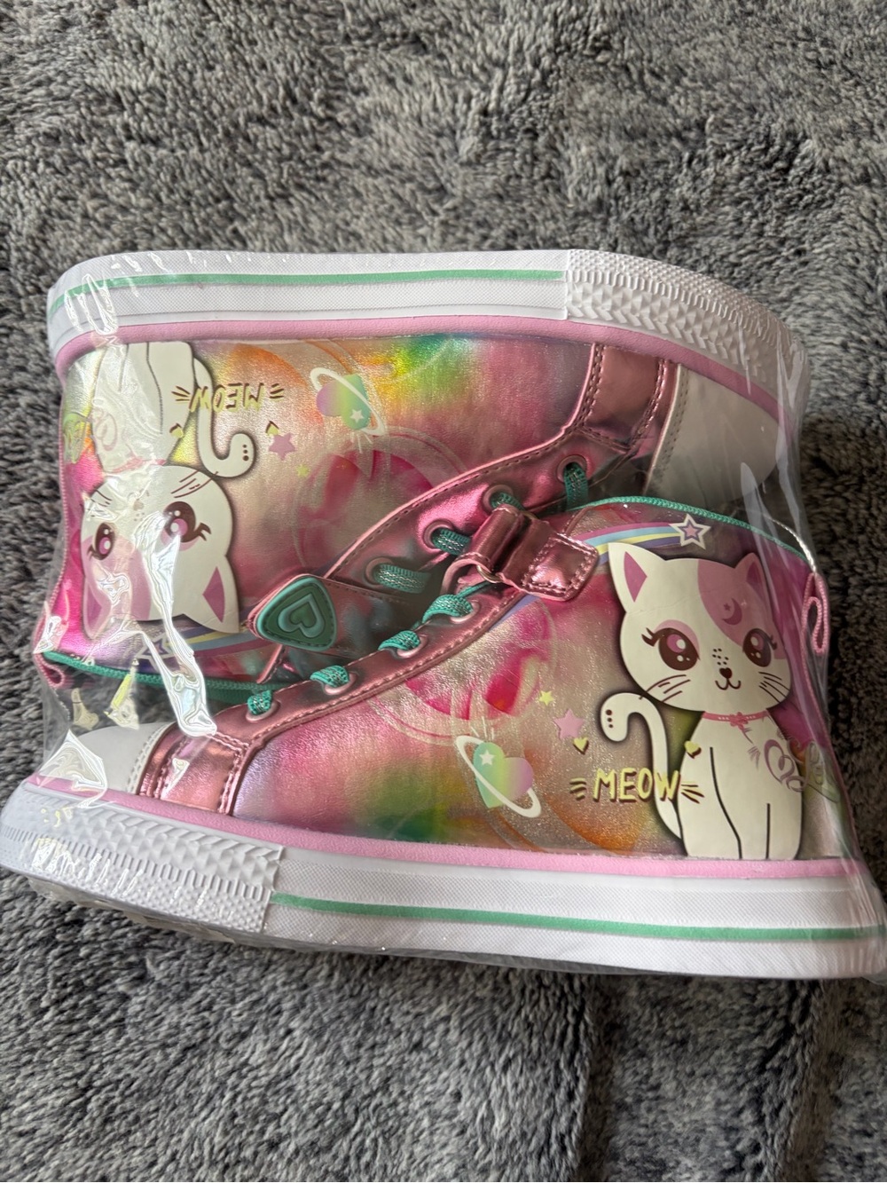 Kids Pink Unicorn Cat High-Top Sneakers